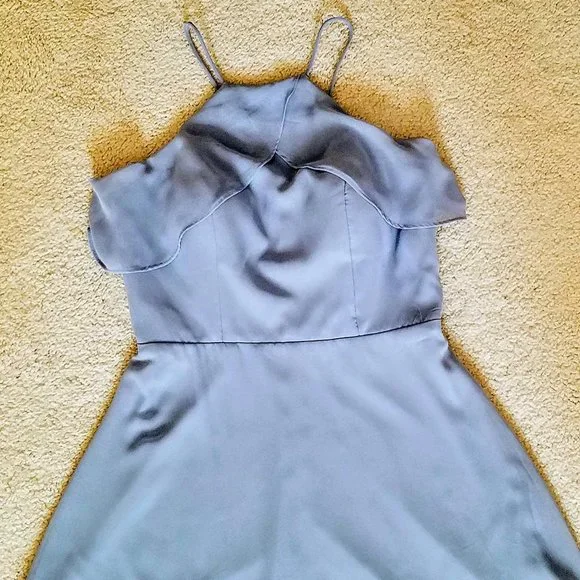 Birdy Grey Jules Full Length Chiffon Bridesmaid Dress in Dusty Blue - Picture 6 of 9